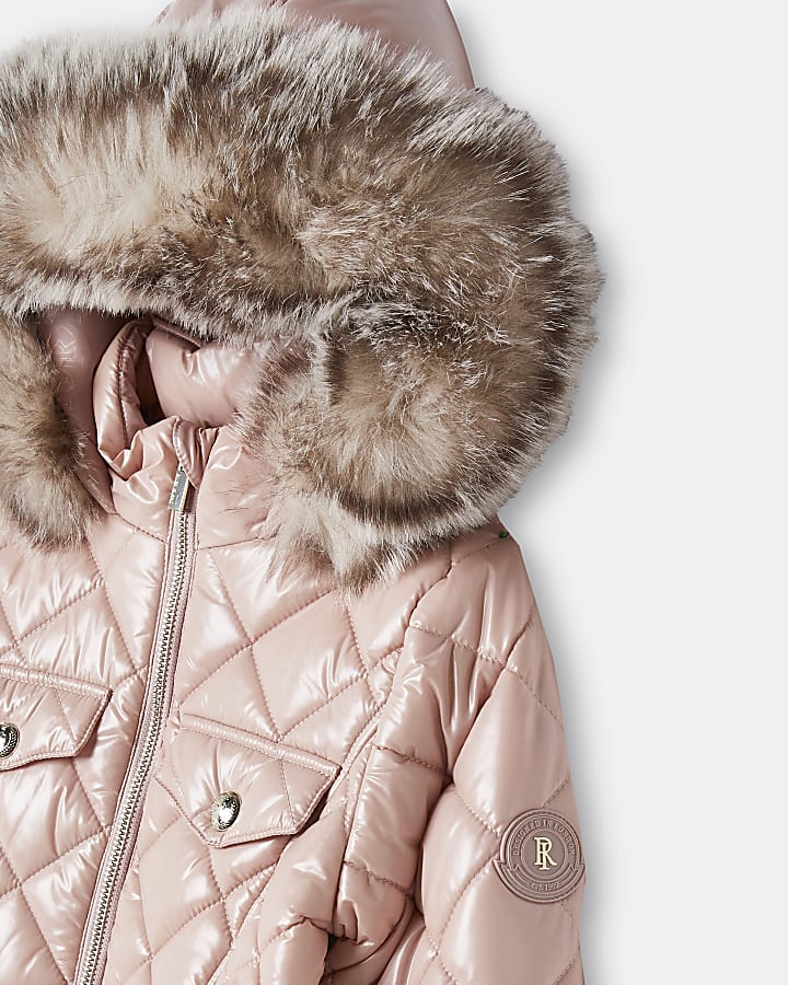 Girls pink quilted puffer hooded coat