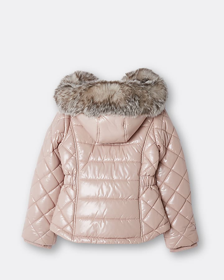 Girls pink quilted puffer hooded coat