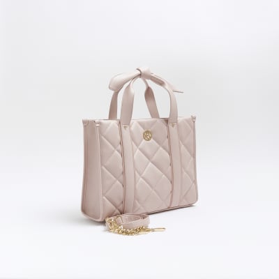 Girls pink quilted shopper bag River Island