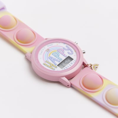 Girls Pink Rainbow Fidget Popper Watch