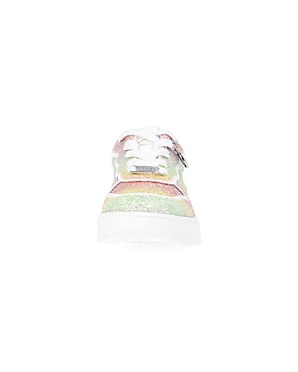 360 degree animation of product Girls Pink Rainbow Glitter lace up Trainers frame-21
