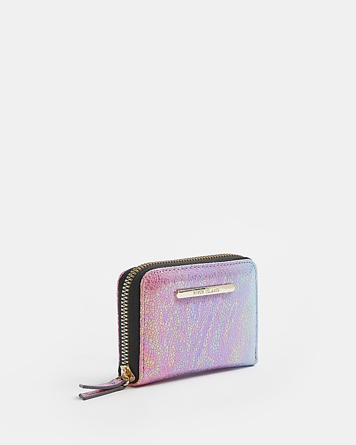 Girls pink rainbow zip around purse
