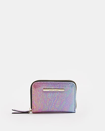Girls pink rainbow zip around purse