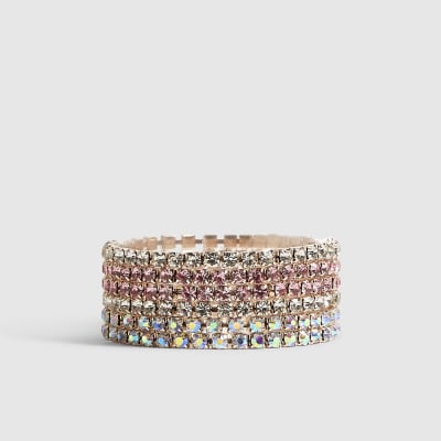 Girls Pink Rhinestone Stretch Bracelet