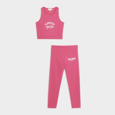 Girls pink RI active top and leggings set River Island