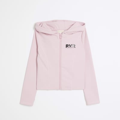 Girls pink RI Active zip up hoodie River Island