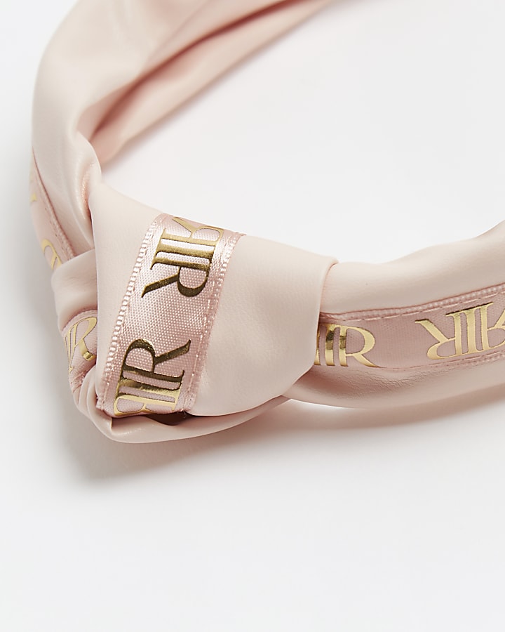 Girls pink RI branded PU knot aliceband