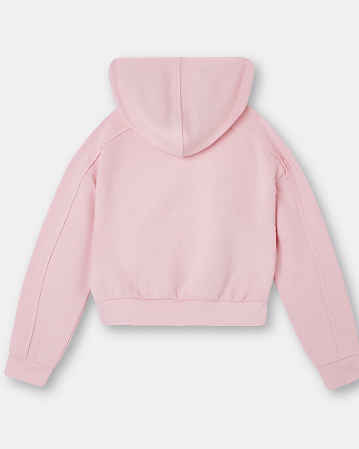 Girls pink RI chest embroidered hoodie