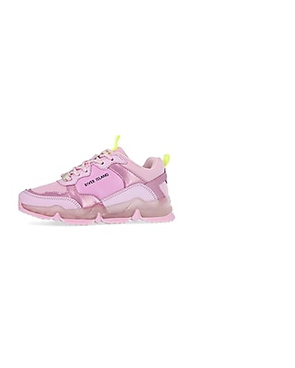360 degree animation of product Girls pink RI chunky runner trainers frame-2