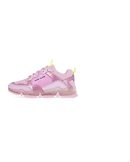 360 degree animation of product Girls pink RI chunky runner trainers frame-3