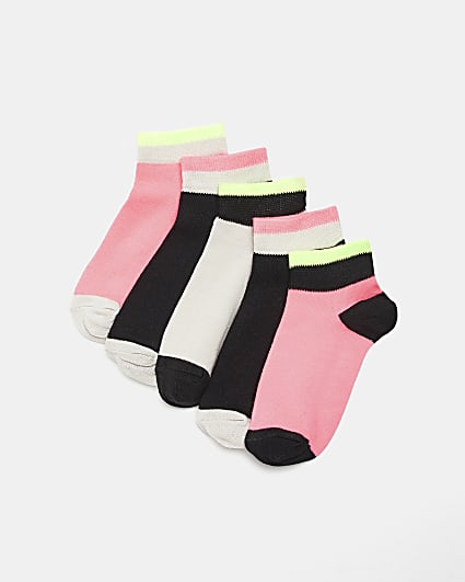 Girls pink RI colour block socks 5 pack