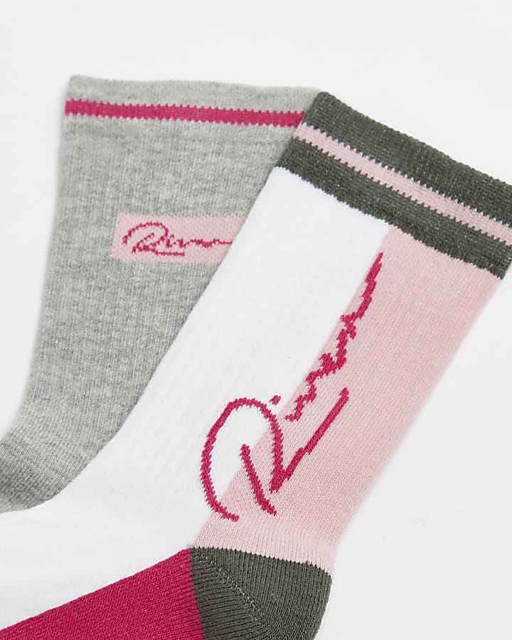 Girls pink RI colour block tube socks 2 pack