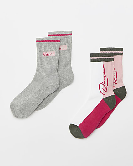Girls pink RI colour block tube socks 2 pack
