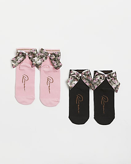 Girls pink RI floral bow socks 2 pack