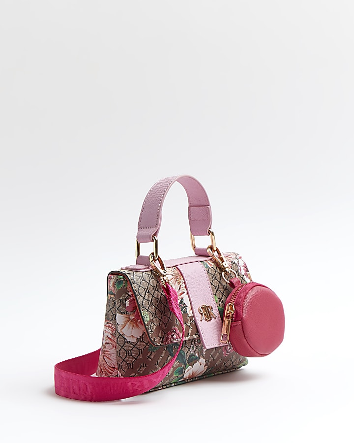 Girls pink RI floral print satchel bag