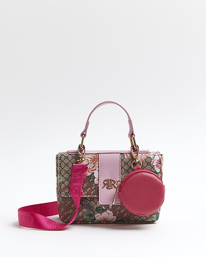 Girls pink RI floral print satchel bag