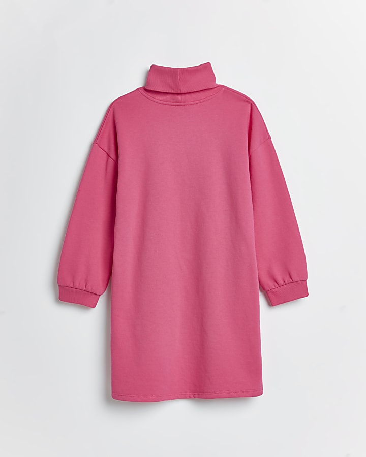 Girls pink RI funnel neck sweater dress