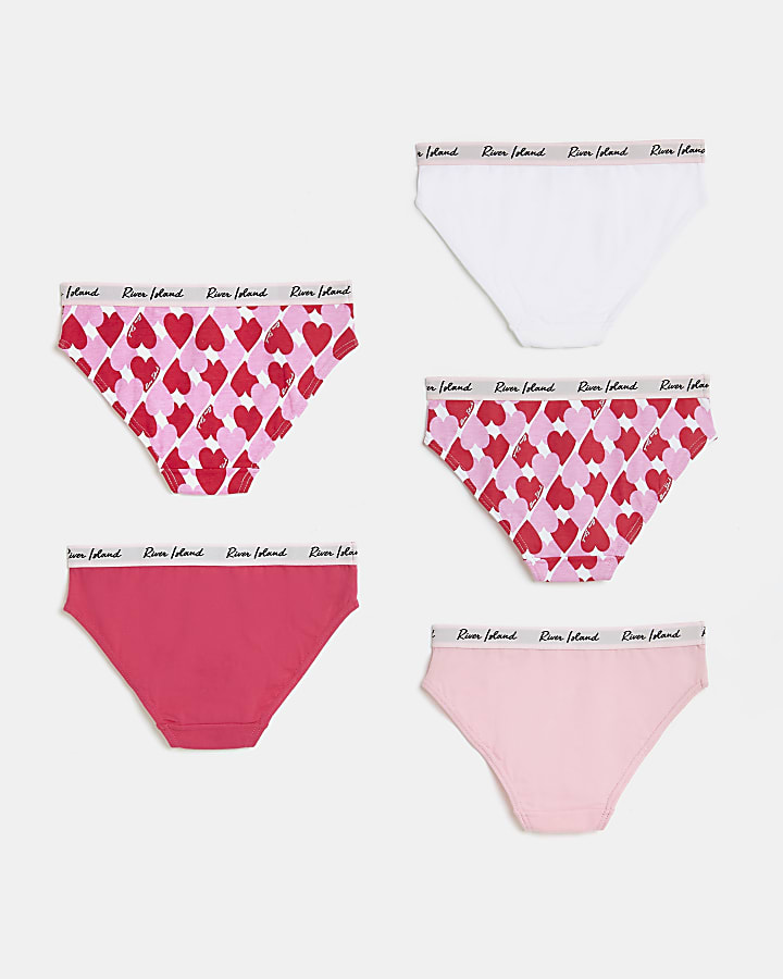 Girls pink RI heart print briefs 5 pack