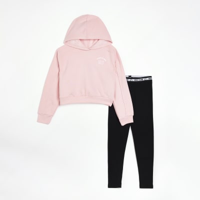 Girls Pink RI Hoodie and Leggings Outfit | River Island