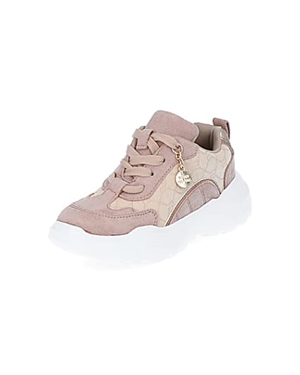 360 degree animation of product Girls pink RI jacquard trainers frame-0