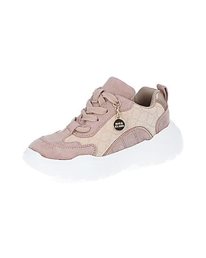 360 degree animation of product Girls pink RI jacquard trainers frame-1