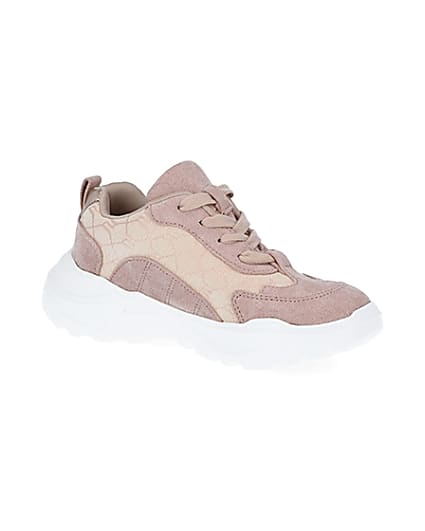 360 degree animation of product Girls pink RI jacquard trainers frame-17