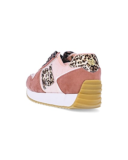 360 degree animation of product Girls pink RI leopard print runner trainers frame-7