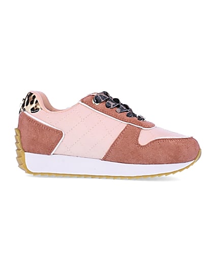 360 degree animation of product Girls pink RI leopard print runner trainers frame-15