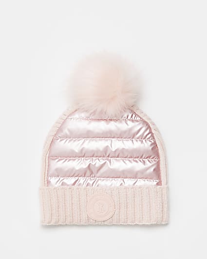 Girls pink RI metallic padded beanie hat