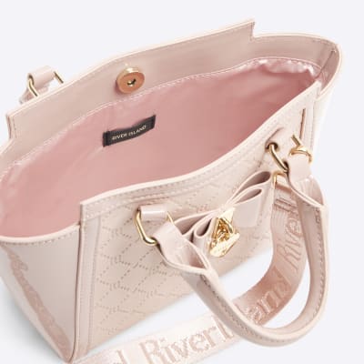 Girls Pink RI Monogram Bow Tote Bag Bundle River Island