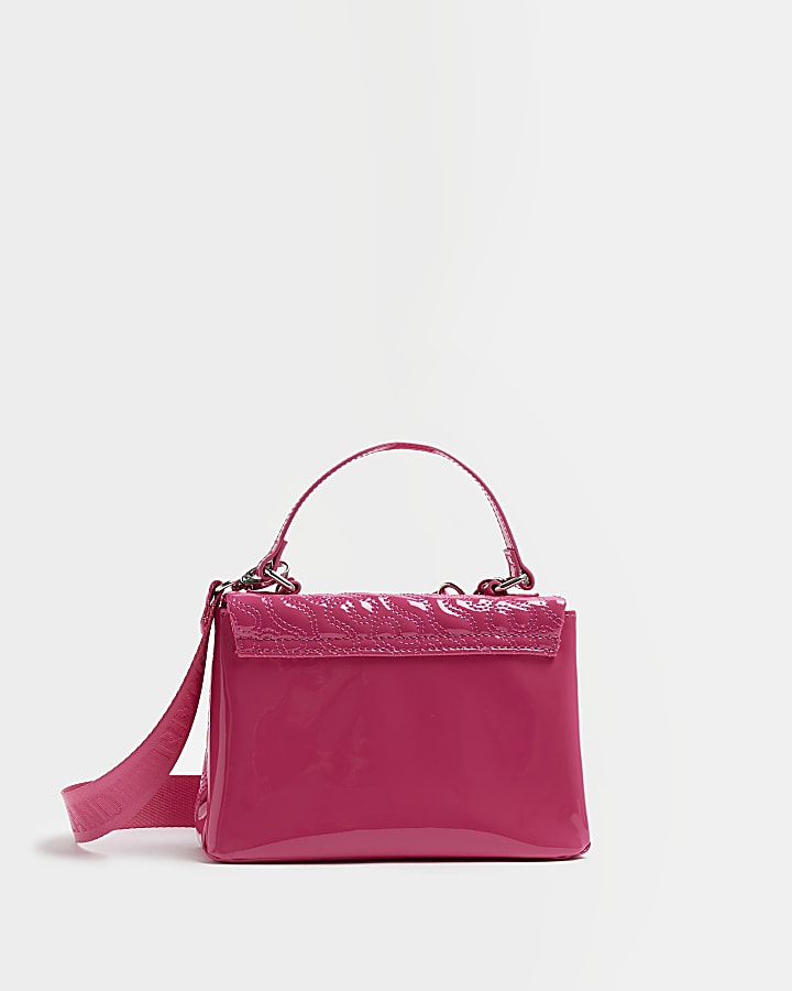 Girls pink RI Monogram chain satchel bag