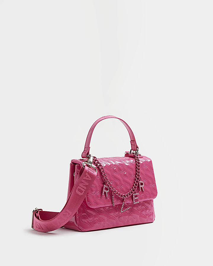 Girls pink RI Monogram chain satchel bag