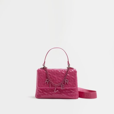 Girls pink RI Monogram chain satchel bag