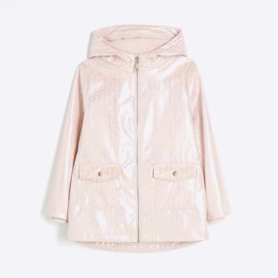rosymonster⭐︎konkon zip outer Girls Pink RI Monogram Hooded Raincoat | River Island
