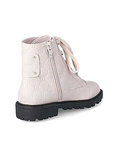 360 degree animation of product Girls pink RI monogram lace-up boots frame-12