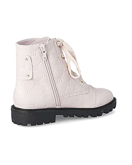 360 degree animation of product Girls pink RI monogram lace-up boots frame-13