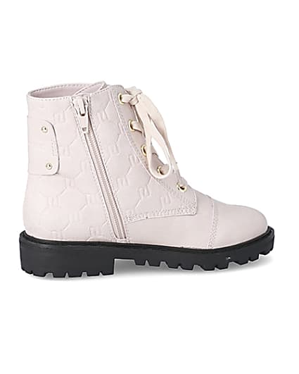 360 degree animation of product Girls pink RI monogram lace-up boots frame-14
