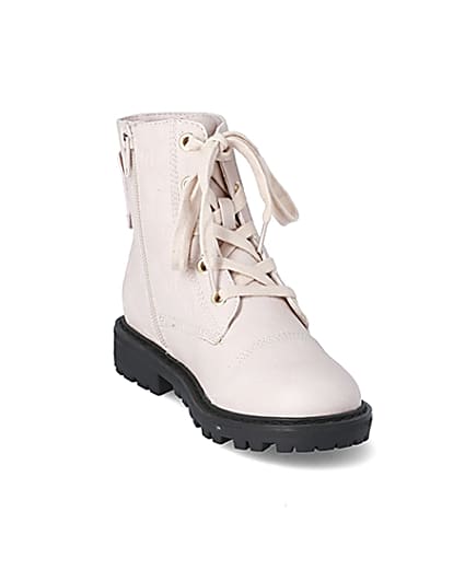 360 degree animation of product Girls pink RI monogram lace-up boots frame-19
