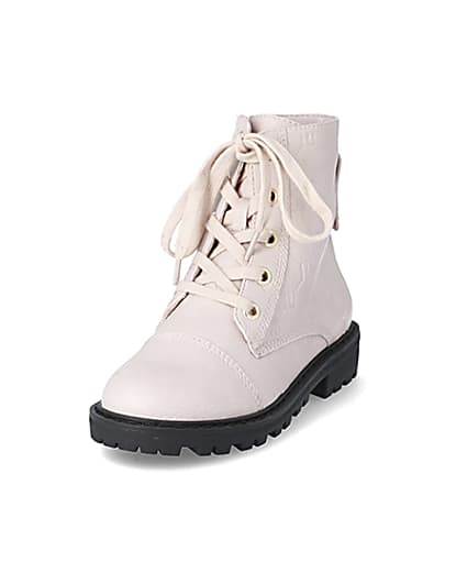 360 degree animation of product Girls pink RI monogram lace-up boots frame-23
