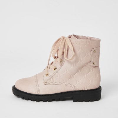 girls pink lace up boots