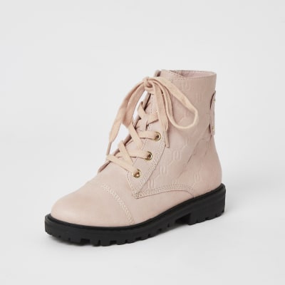 girls pink lace up boots