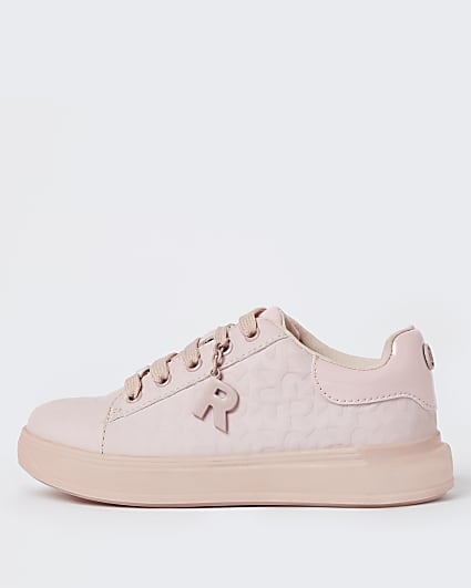 Girls pink RI monogram lace up trainers