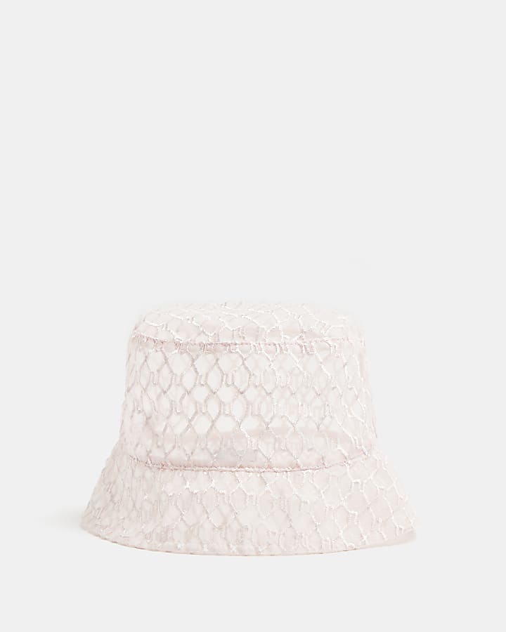 Girls pink RI monogram mesh bucket hat
