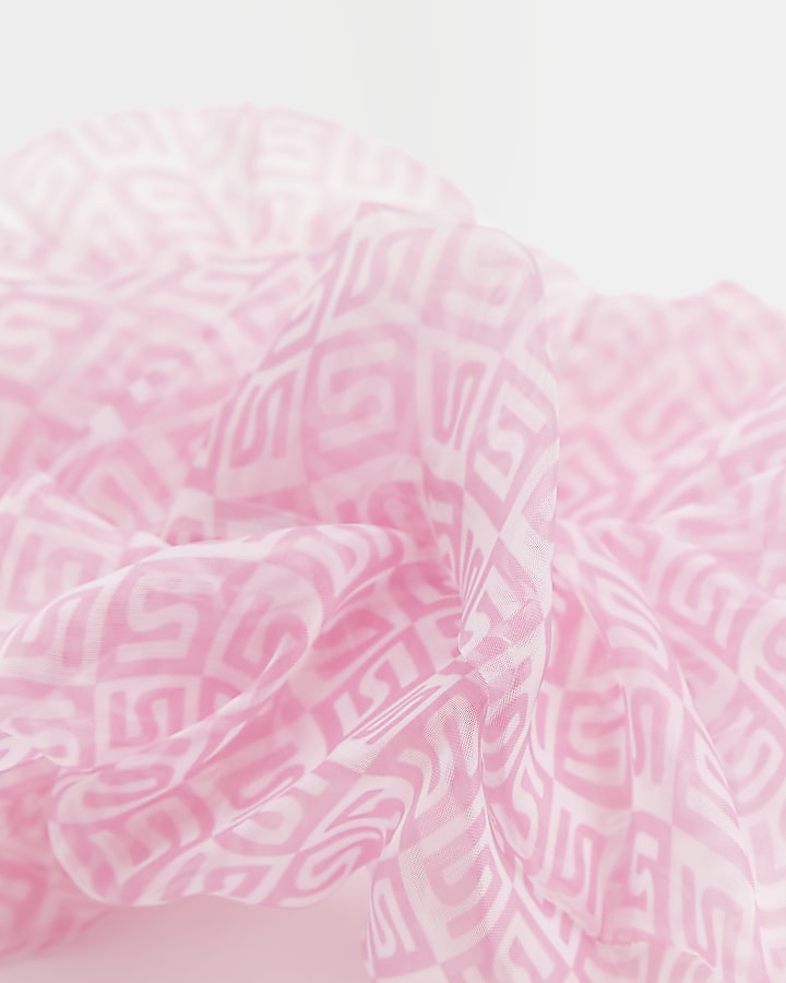Girls pink RI monogram oversized scrunchie
