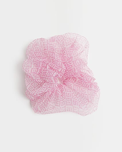 Girls pink RI monogram oversized scrunchie