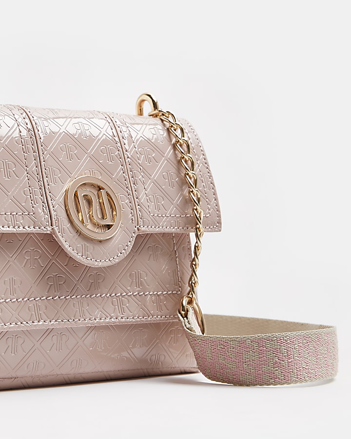 Girls pink RI monogram satchel bag
