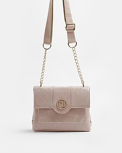Girls pink RI monogram satchel bag