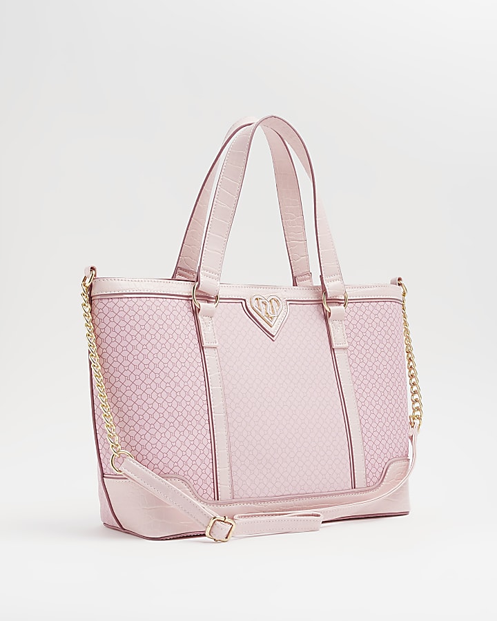 Girls pink RI monogram shopper bag