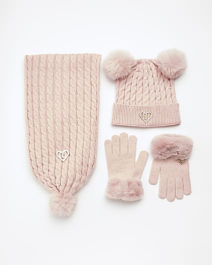 Girls Cable knit pom pom Scarf River Island Girls Accessories Scarves 