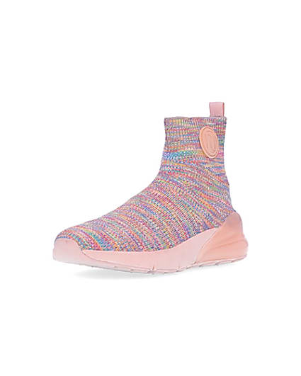360 degree animation of product Girls pink RI spacedye sock high top trainers frame-0